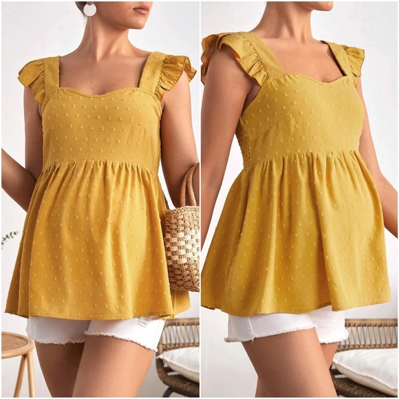 Maternity Swiss Dot Ruffle Sleeve Low Back Blouse - Picture 4 of 4